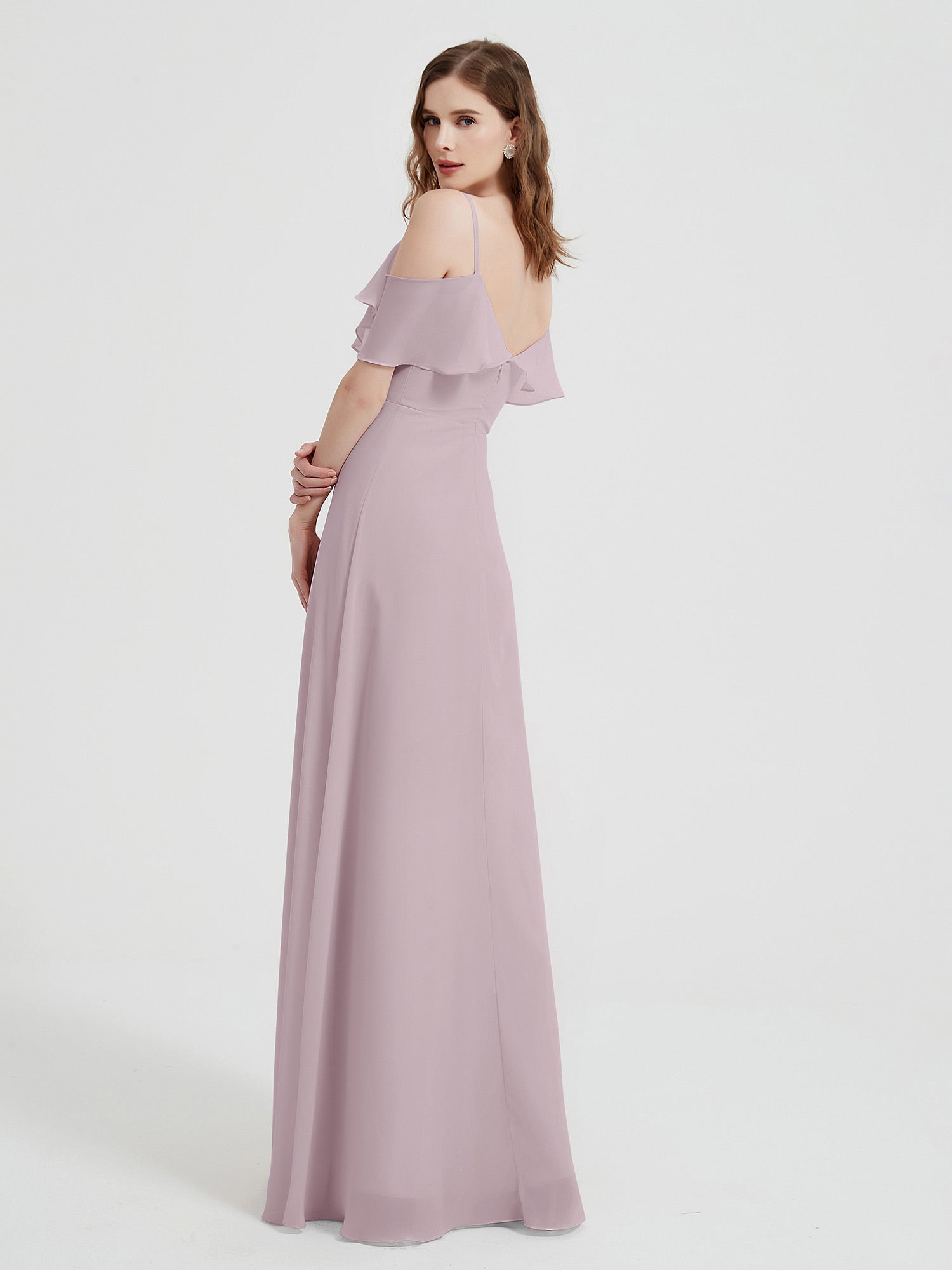V-neck Chiffon Bridesmaid Dress with Ruffles Dusk